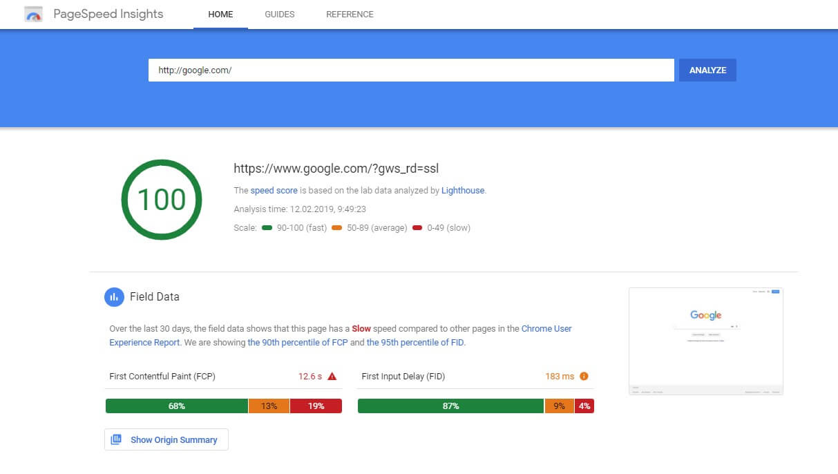 Google PageSpeed Insights tool