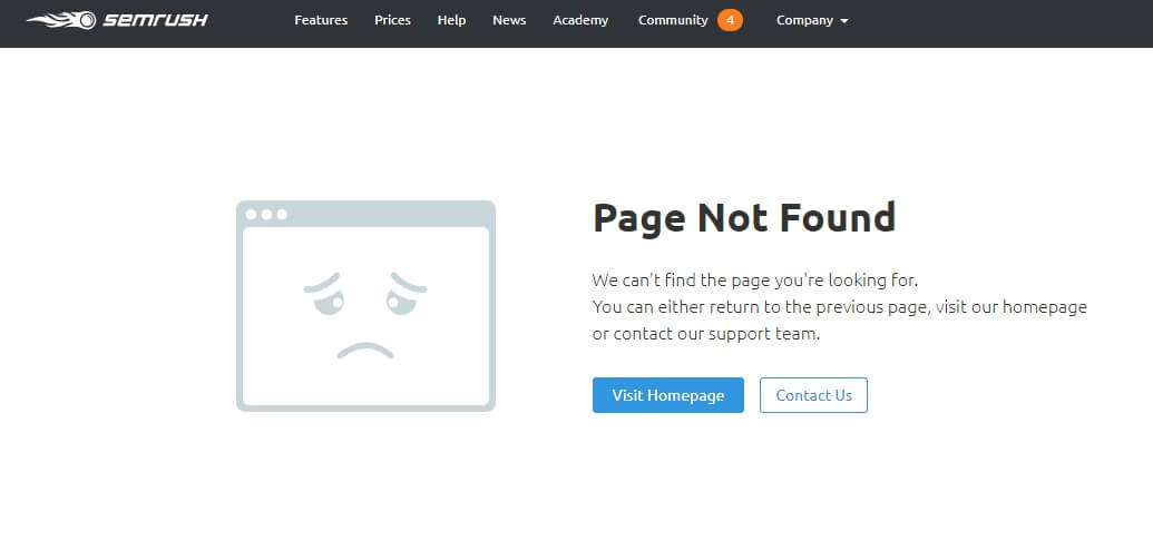A screenshot from SEMrush.com 404 page