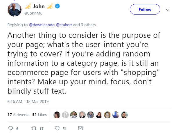 John Muller about additional text on commercial web pages